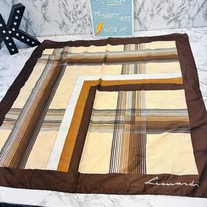 Vintage Leonardi Brown and Cream Striped Scarf